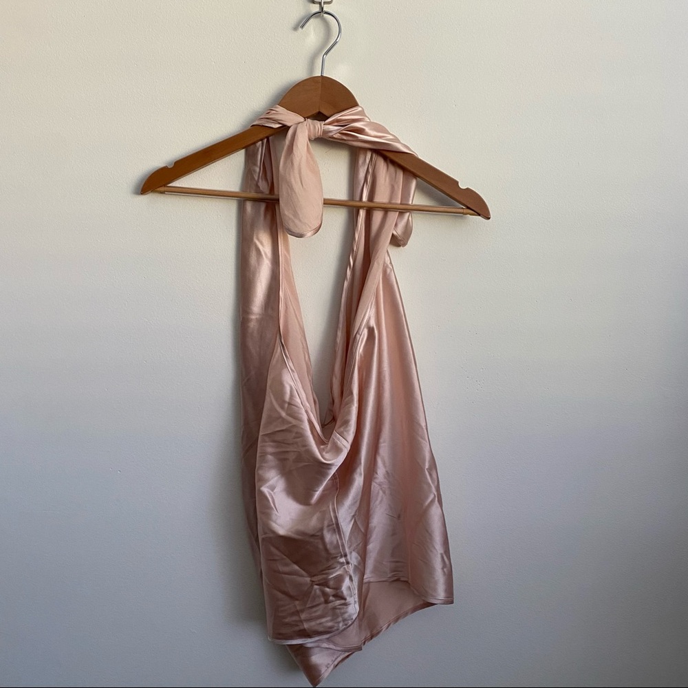Ramy Brook || Harriet Convertible Silk Charmeuse Top Blush L Halter One Shoulder - Picture 3 of 9